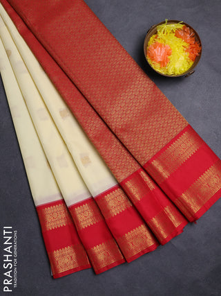 Cream & Red Semi Kanchipuram Silk - Korvai