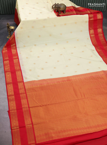 Cream & Red Semi Kanchipuram Silk - Korvai