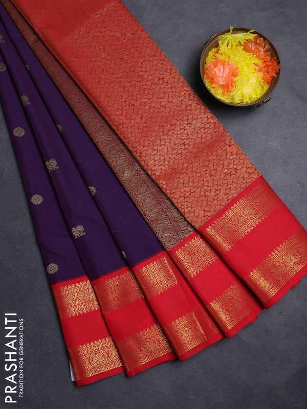 Violet & Red Semi Kanchipuram Silk - Korvai