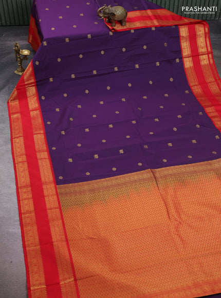 Violet & Red Semi Kanchipuram Silk - Korvai
