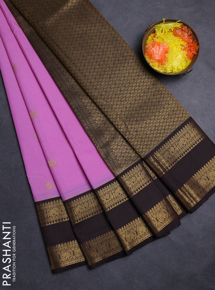 Lavender & Coffee Brown Semi Kanchipuram Silk - Korvai