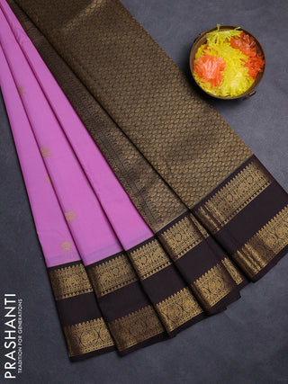 Lavender & Coffee Brown Semi Kanchipuram Silk - Korvai