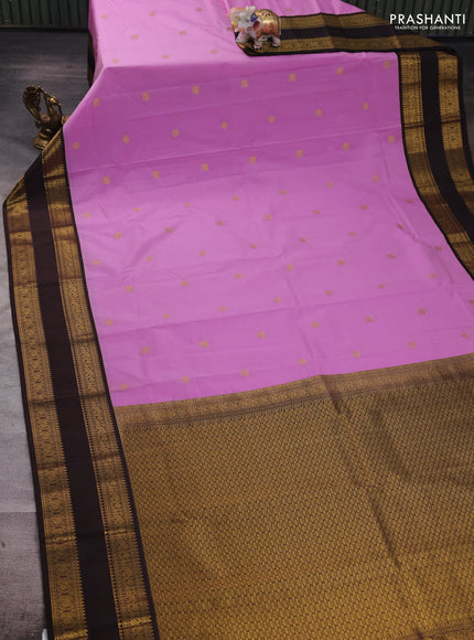 Lavender & Coffee Brown Semi Kanchipuram Silk - Korvai