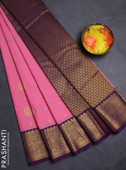Pink & Purple Semi Kanchipuram Silk - Korvai