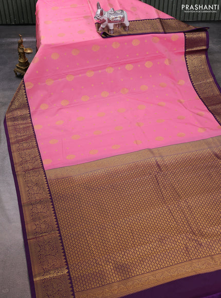 Pink & Purple Semi Kanchipuram Silk - Korvai