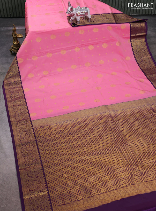 Pink & Purple Semi Kanchipuram Silk - Korvai