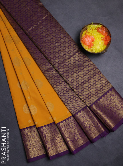 Mustard Yellow & Purple Semi Kanchipuram Silk - Korvai