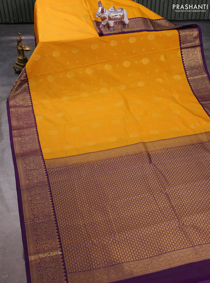 Mustard Yellow & Purple Semi Kanchipuram Silk - Korvai