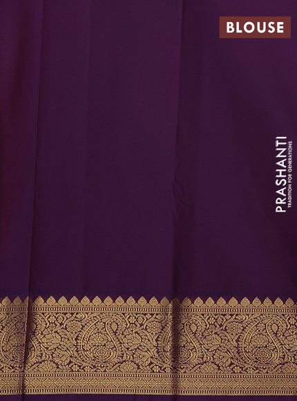 Mustard Yellow & Purple Semi Kanchipuram Silk - Korvai