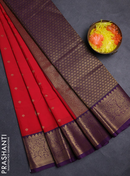 Red & Purple Semi Kanchipuram Silk - Korvai