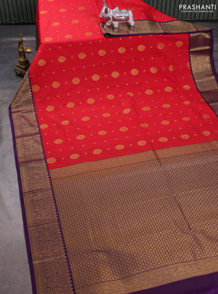 Red & Purple Semi Kanchipuram Silk - Korvai
