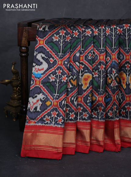Grey & Maroon Pochampally Silk