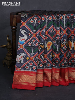 Grey & Maroon Pochampally Silk