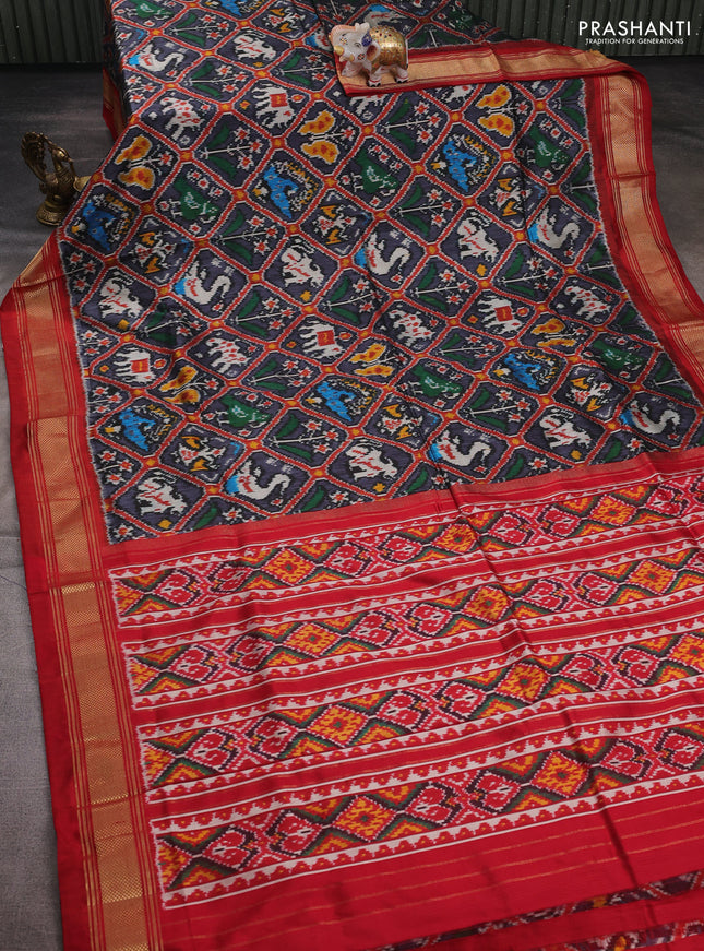 Grey & Maroon Pochampally Silk