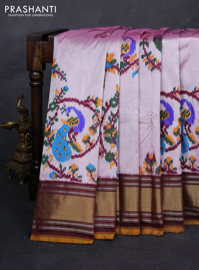 Baby Pink & Maroon Pochampally Silk