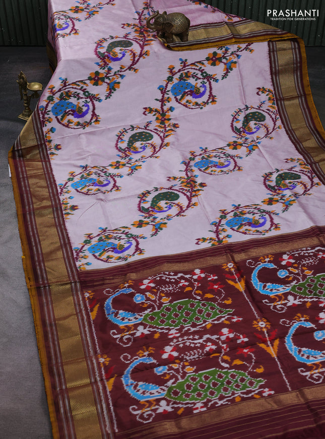 Baby Pink & Maroon Pochampally Silk