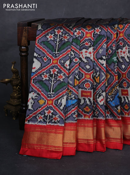 Grey & Red Pochampally Silk