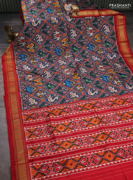 Grey & Red Pochampally Silk