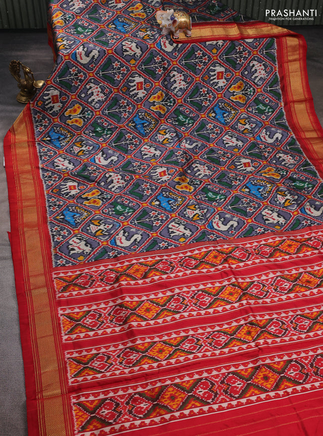 Grey & Red Pochampally Silk