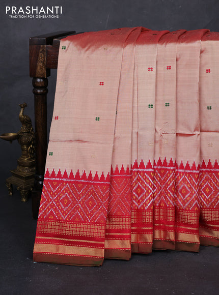Pastel Peach & Red Pochampally Silk