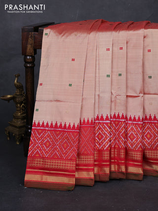 Pastel Peach & Red Pochampally Silk