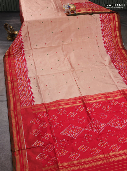 Pastel Peach & Red Pochampally Silk
