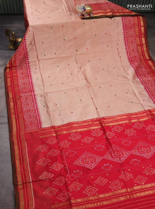 Pastel Peach & Red Pochampally Silk