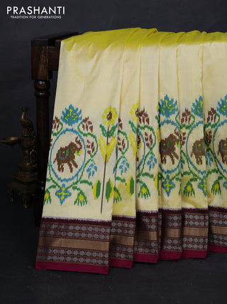 Pale Yellow & Coffee Brown Pochampally Silk