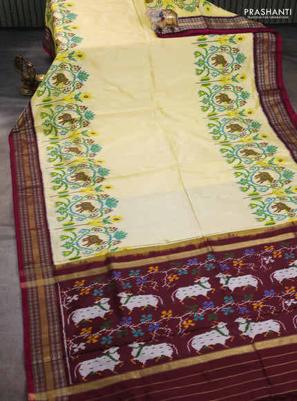 Pale Yellow & Coffee Brown Pochampally Silk