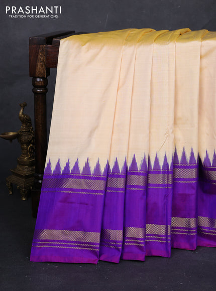 Cream & Purple Pochampally Silk