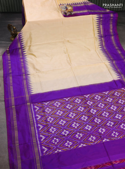 Cream & Purple Pochampally Silk