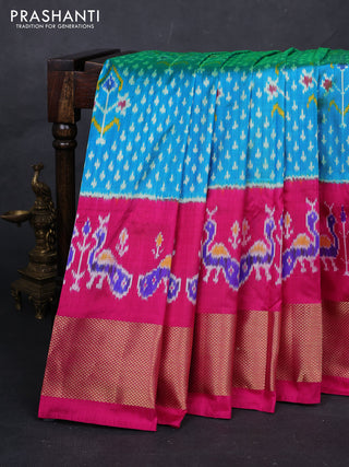 Teal Blue & Pink Pochampally Silk