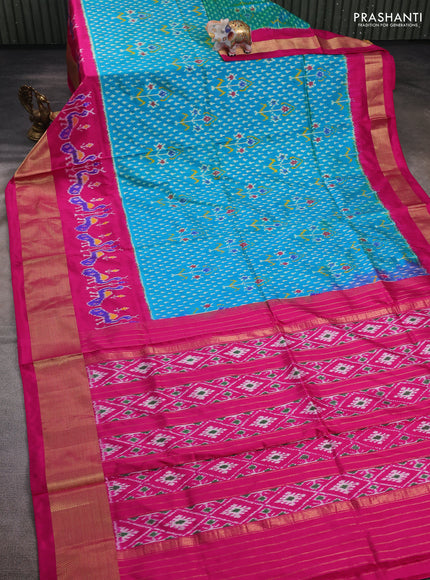 Teal Blue & Pink Pochampally Silk