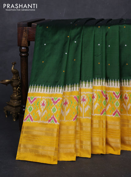 Bottle Green & Yellow Pochampally Silk