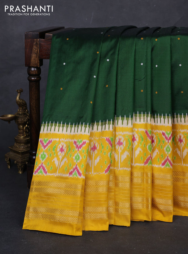 Bottle Green & Yellow Pochampally Silk