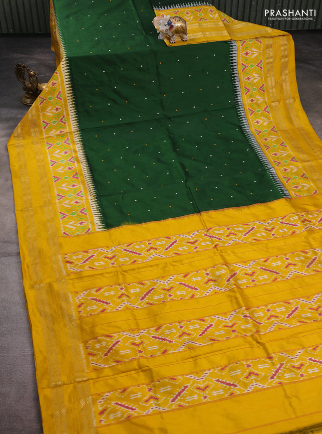 Bottle Green & Yellow Pochampally Silk