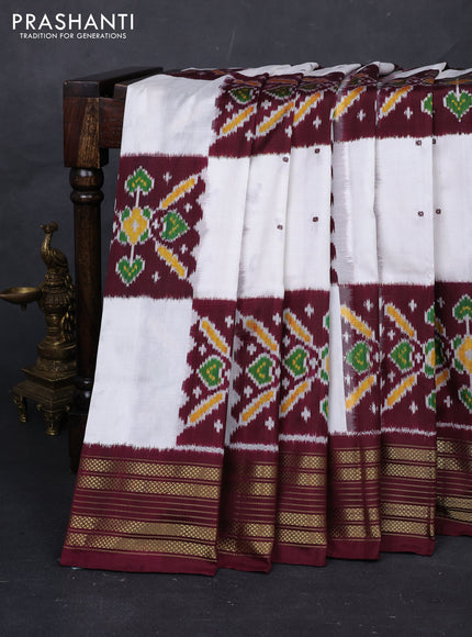 Off White & Maroon Pochampally Silk