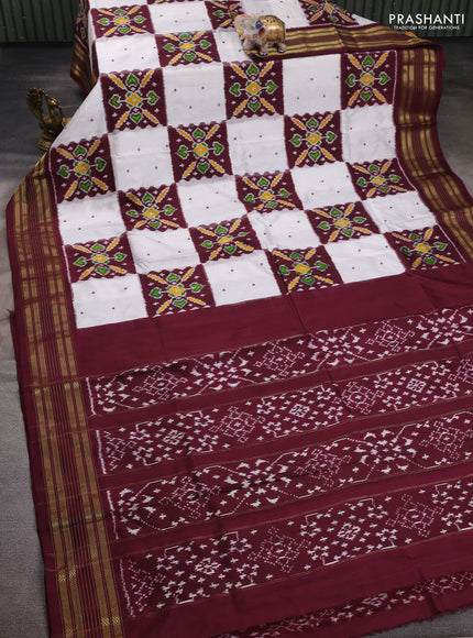 Off White & Maroon Pochampally Silk