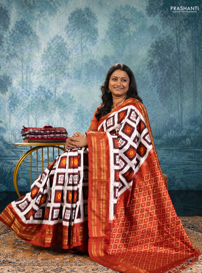 Off White & Rust Pochampally Silk