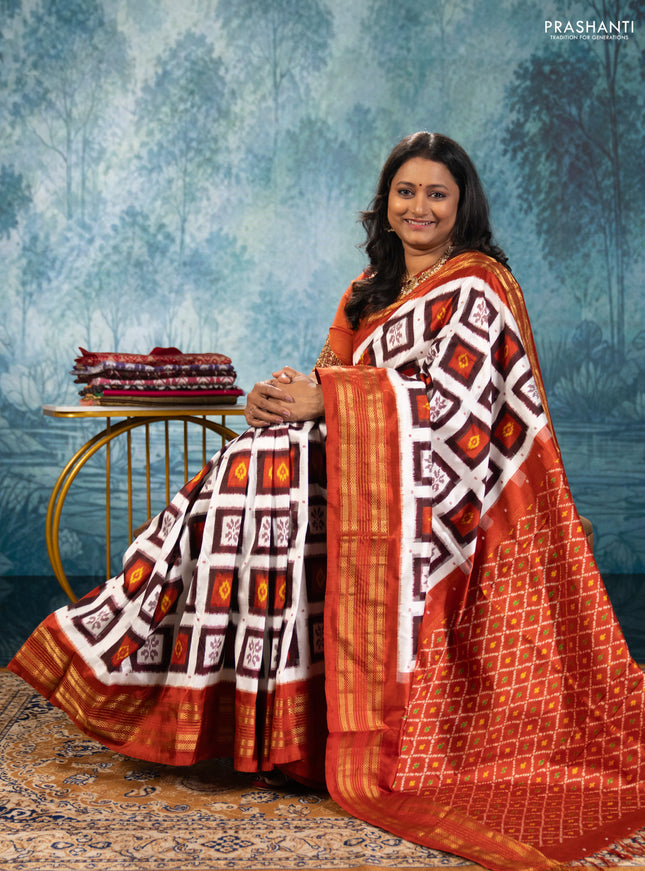 Off White & Rust Pochampally Silk