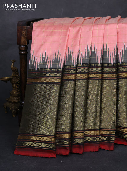 Peach & Black Pochampally Silk