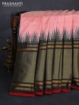 Peach & Black Pochampally Silk
