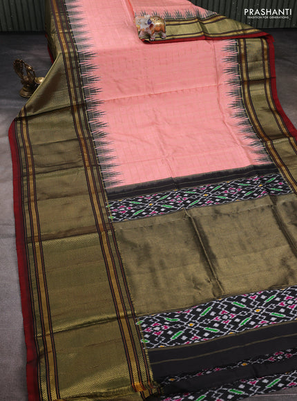 Peach & Black Pochampally Silk