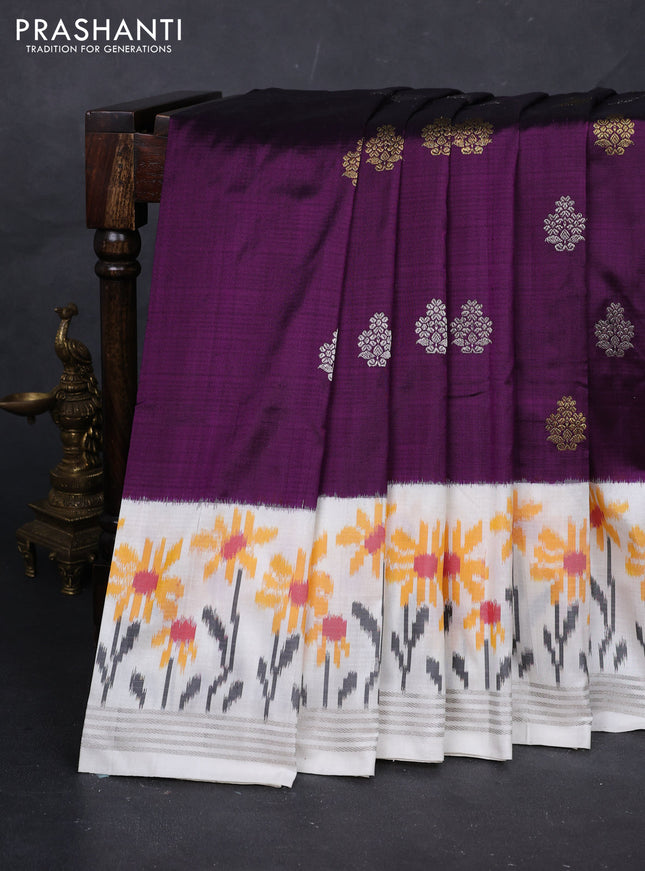 Purple & Off White Pochampally Silk