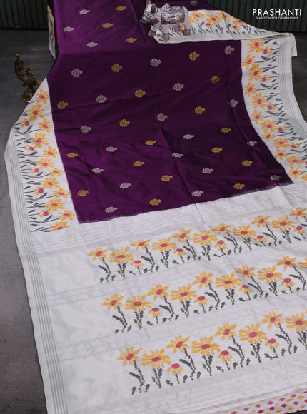 Purple & Off White Pochampally Silk