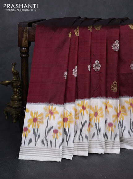 Maroon & Off White Pochampally Silk