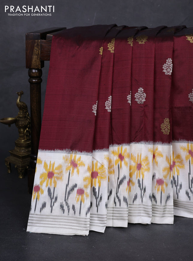 Maroon & Off White Pochampally Silk