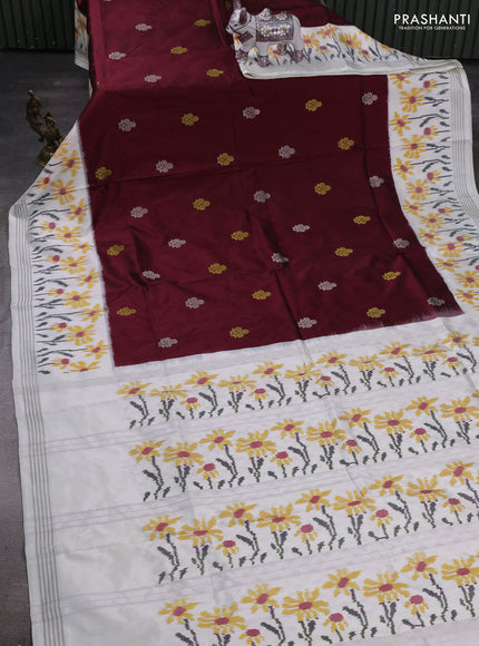 Maroon & Off White Pochampally Silk
