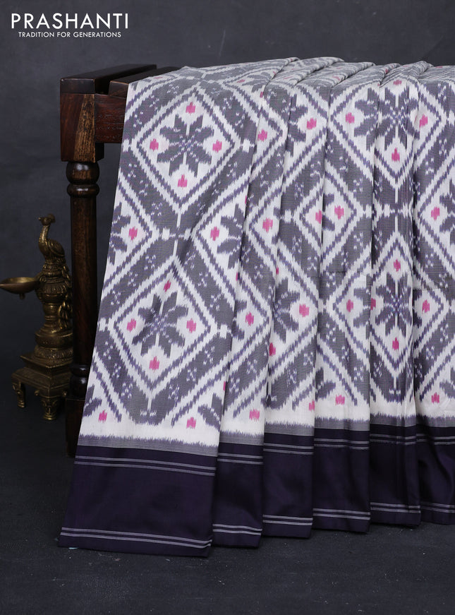 Off White & Navy Blue Pochampally Silk