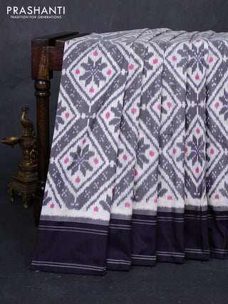 Off White & Navy Blue Pochampally Silk